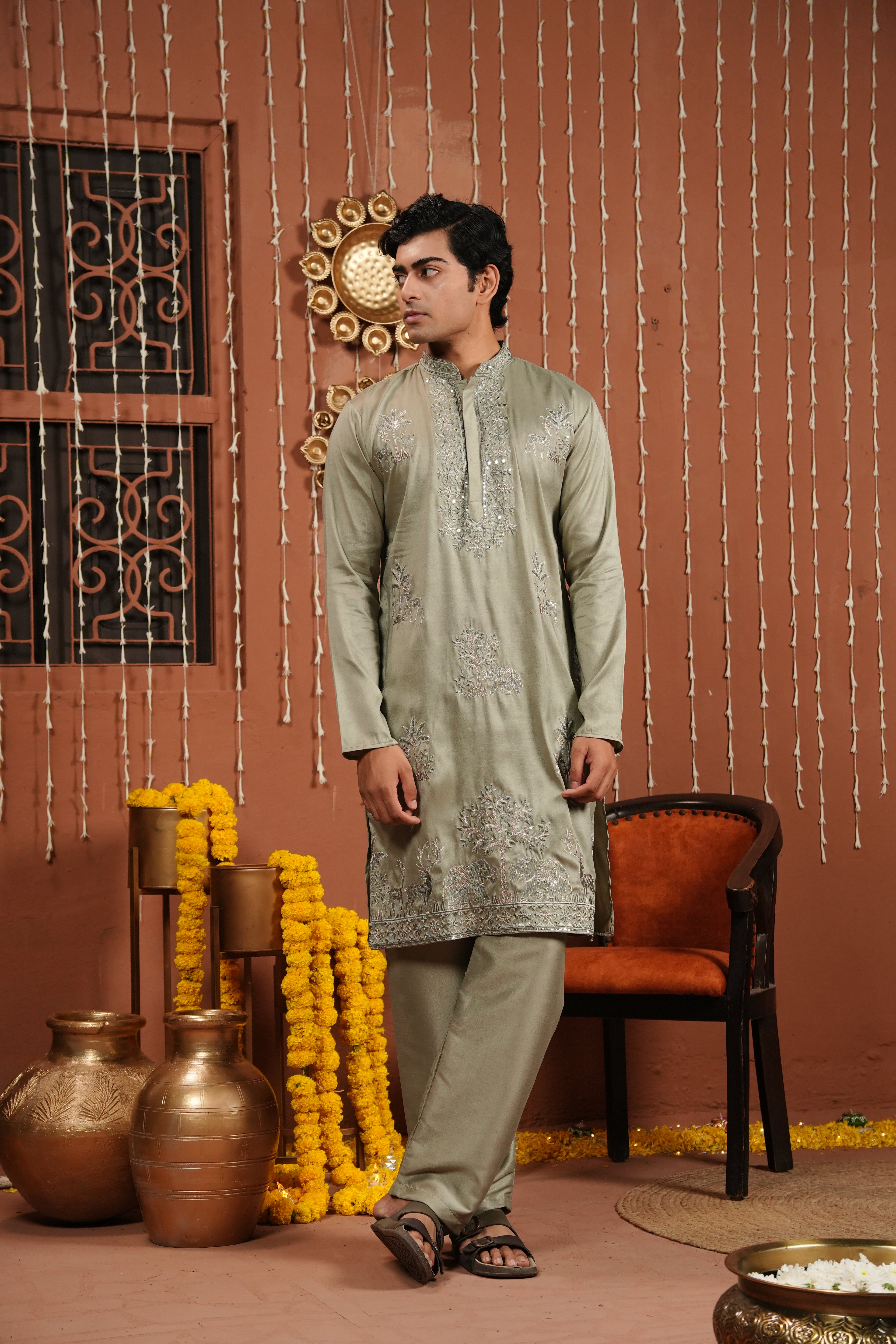 Sage Royale — Embroidered Silk Kurta