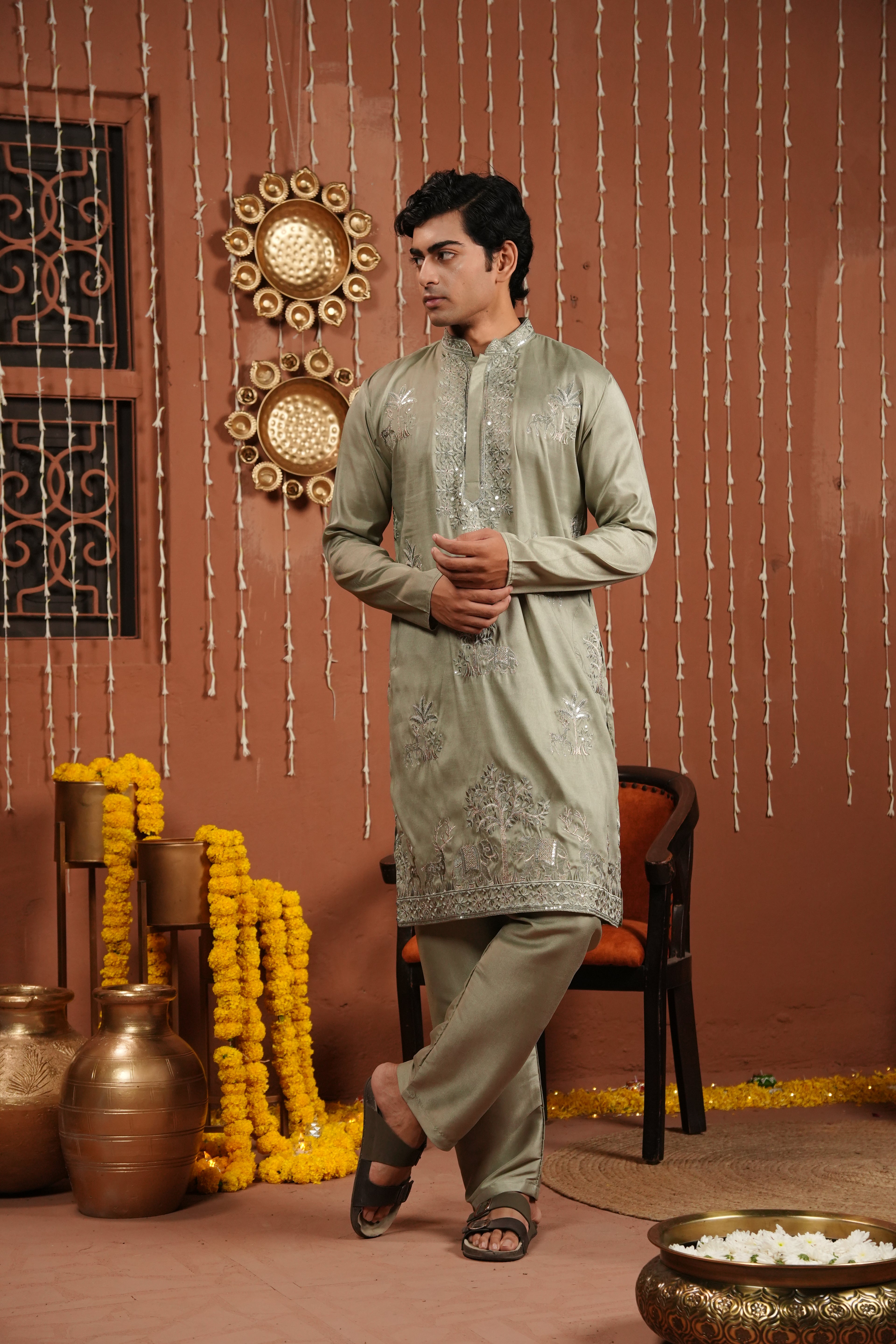 Sage Royale — Embroidered Silk Kurta