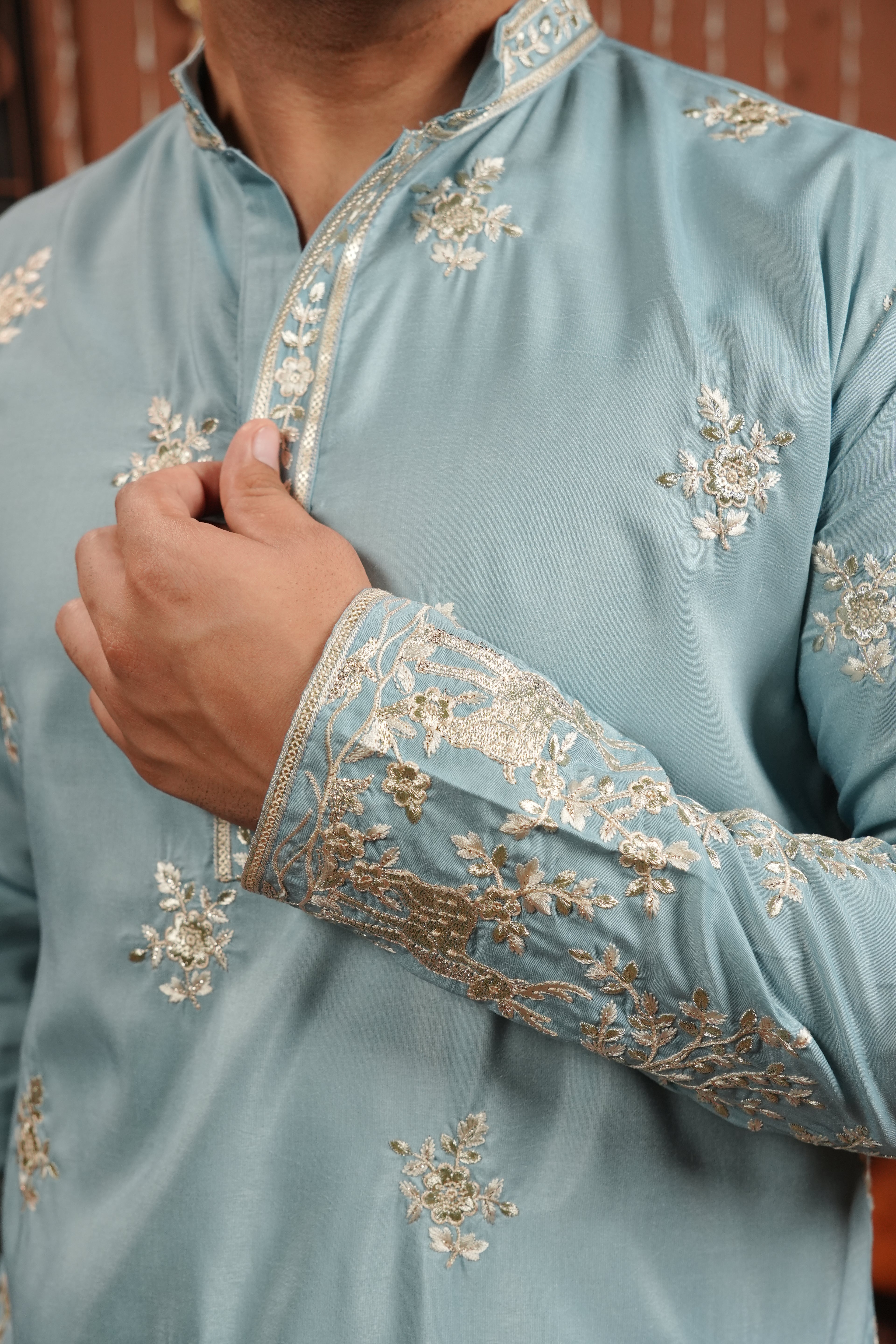Azure Whisper — Embroidered Silk Kurta