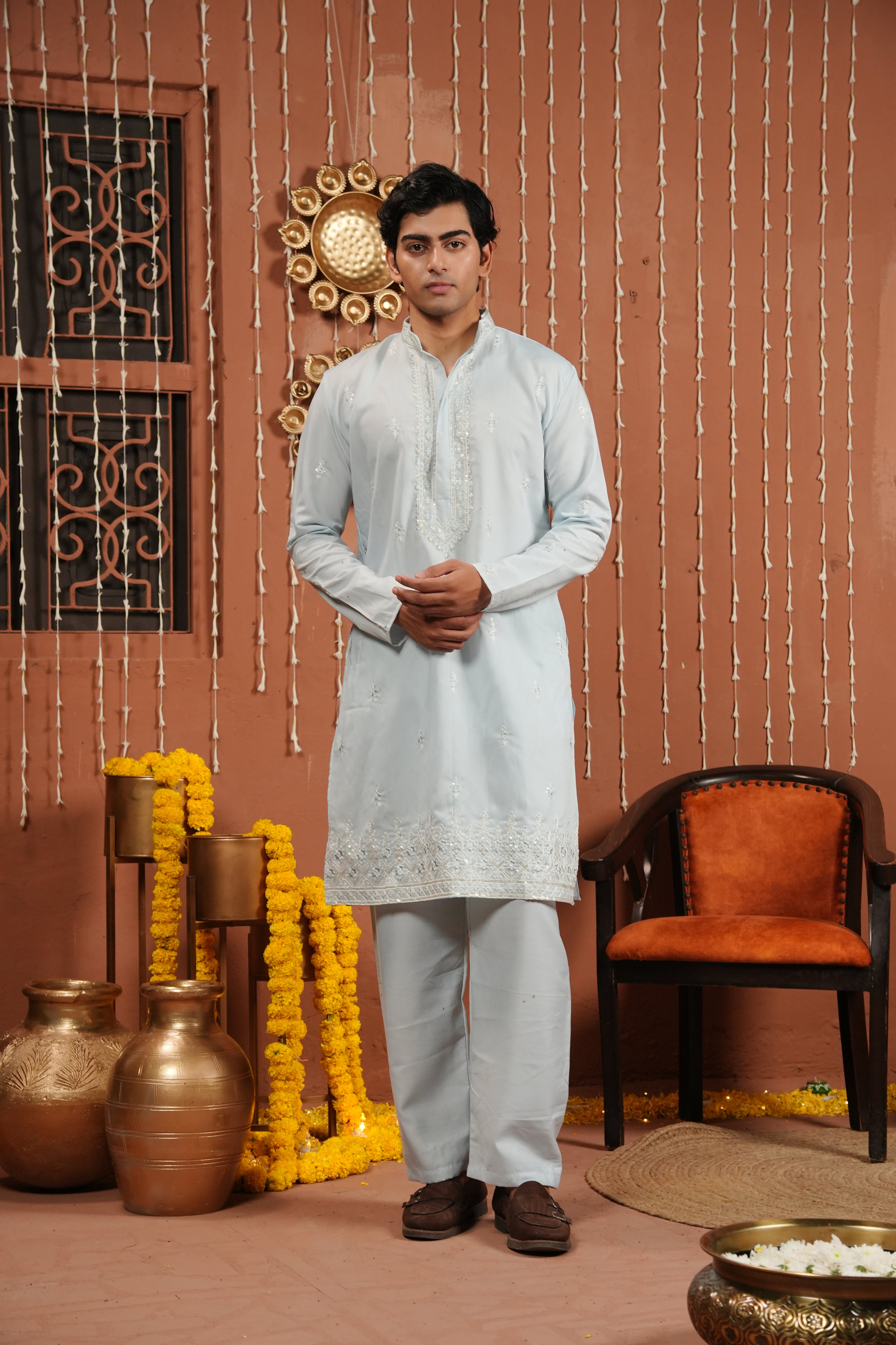 Celeste Aura — Embroidered Silk Kurta