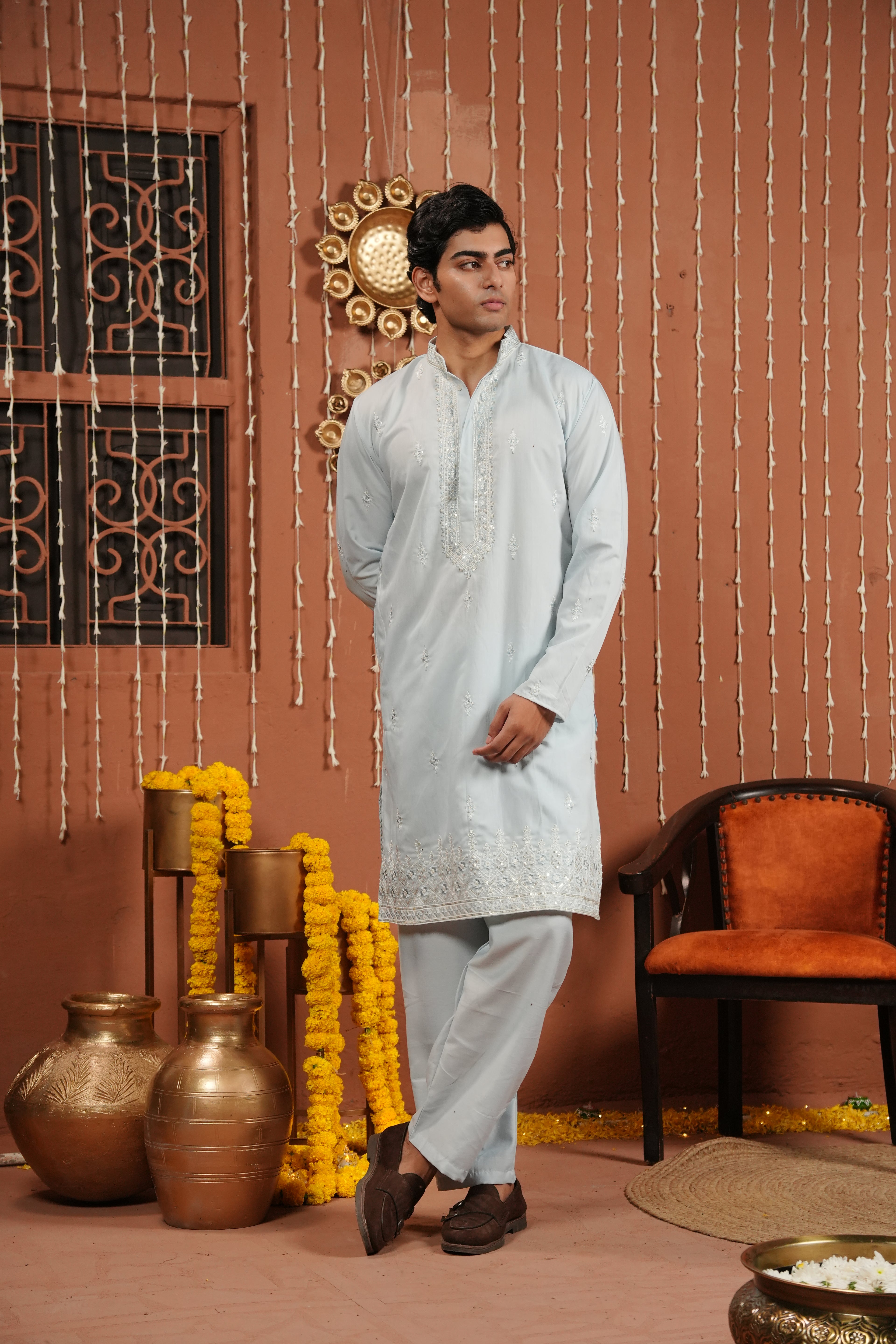 Celeste Aura — Embroidered Silk Kurta