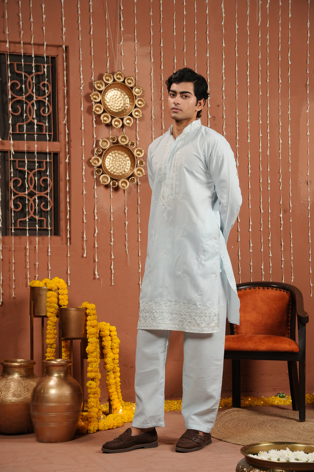 Celeste Aura — Embroidered Silk Kurta