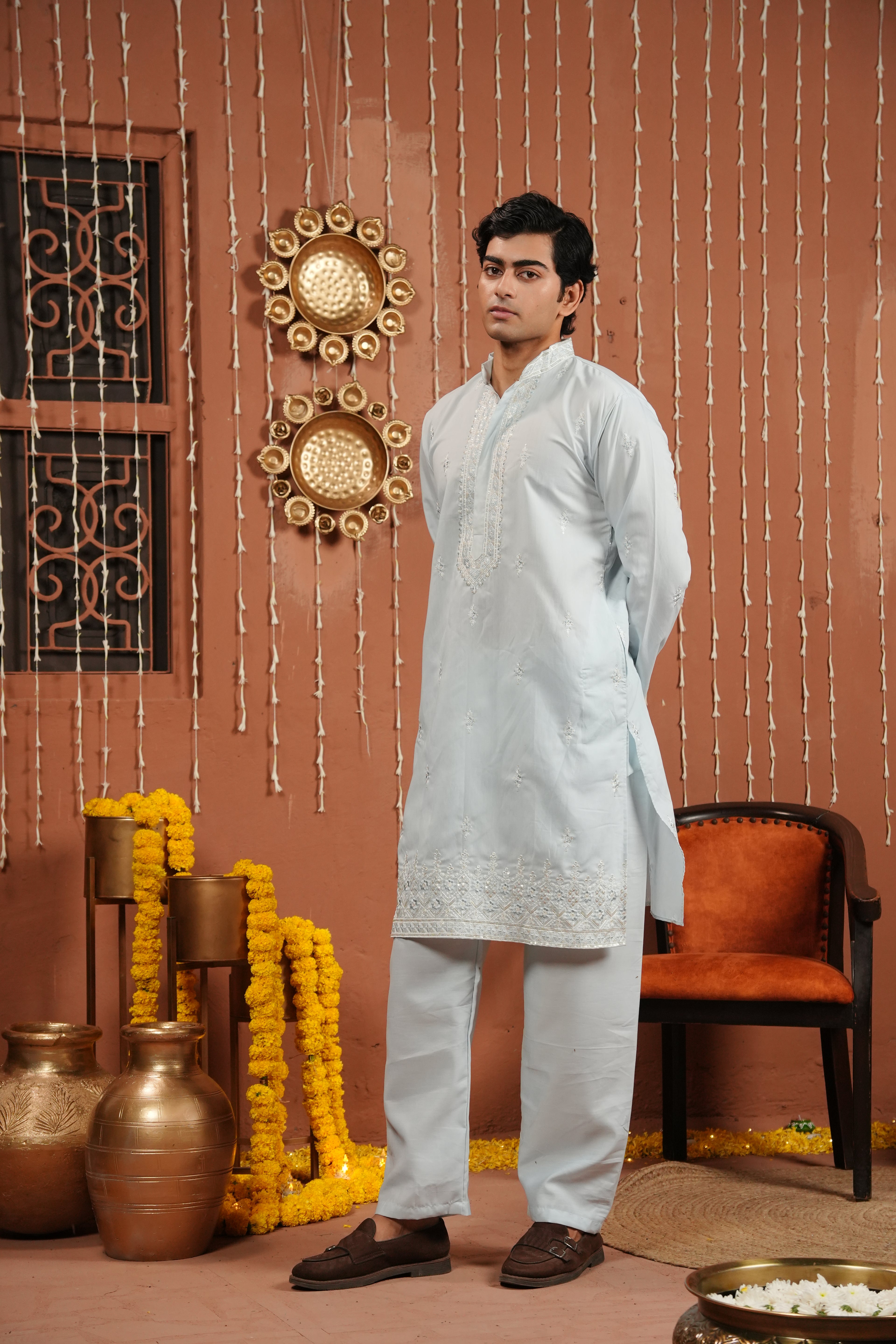 Celeste Aura — Embroidered Silk Kurta