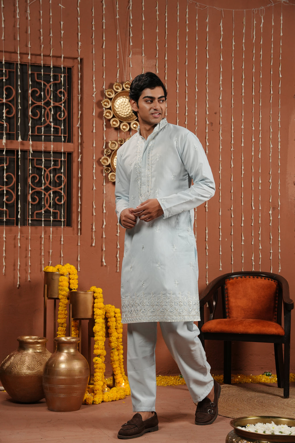 Celeste Aura — Embroidered Silk Kurta