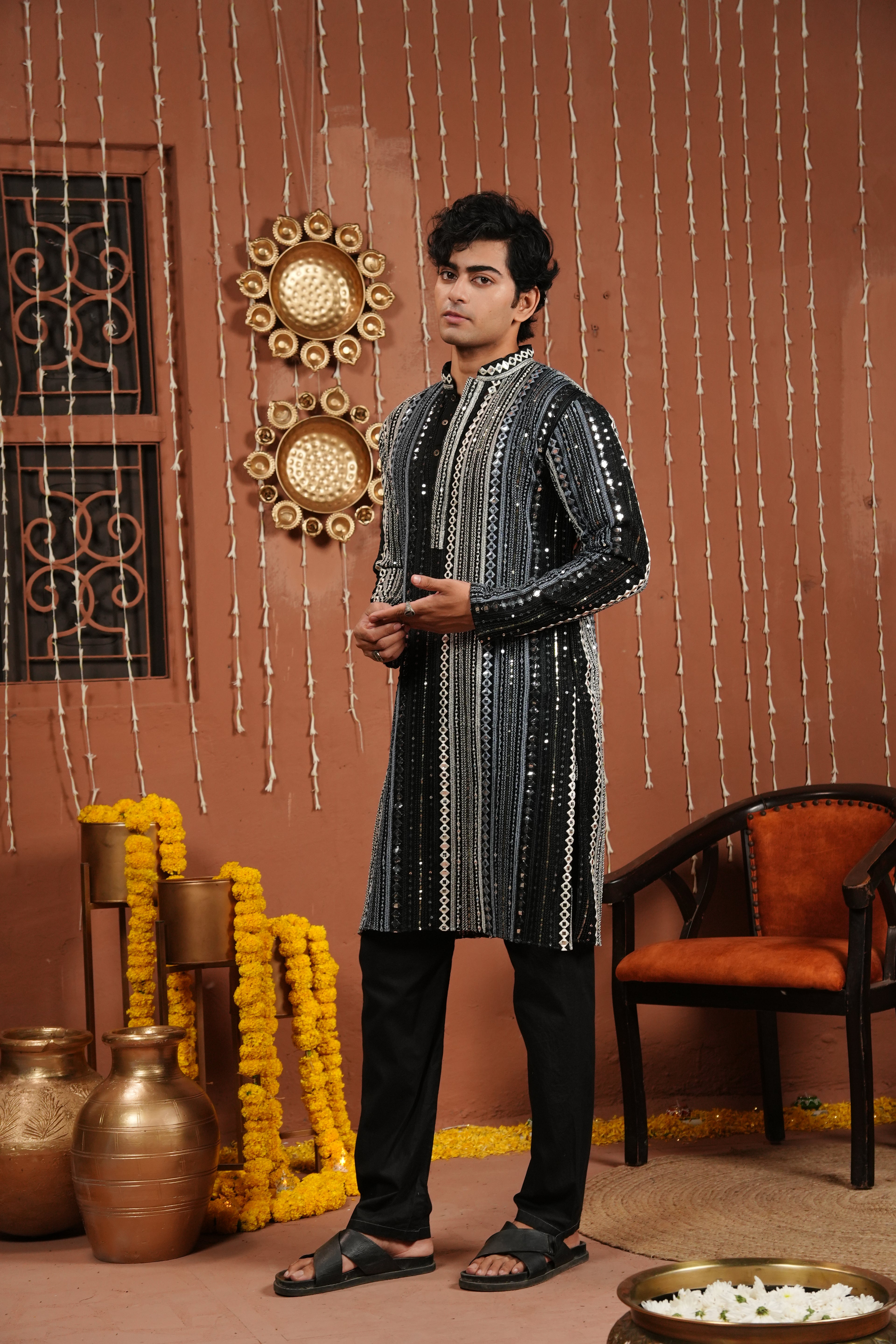 Midnight Black Noir Georgette Kurta