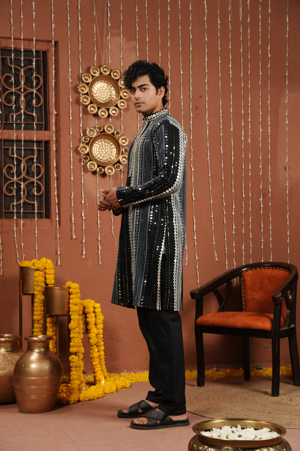 Midnight Black Noir Georgette Kurta