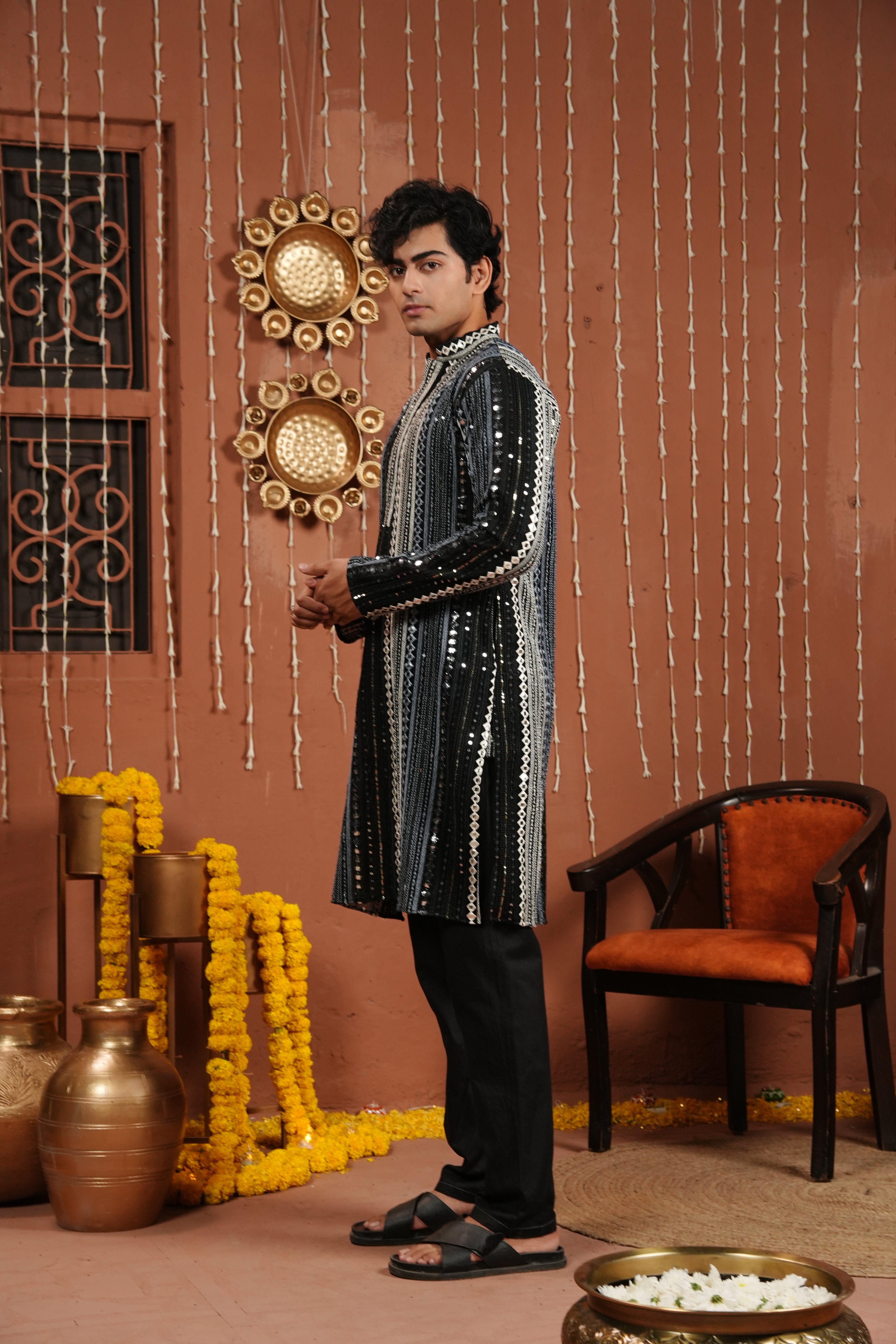 Midnight Black Noir Georgette Kurta