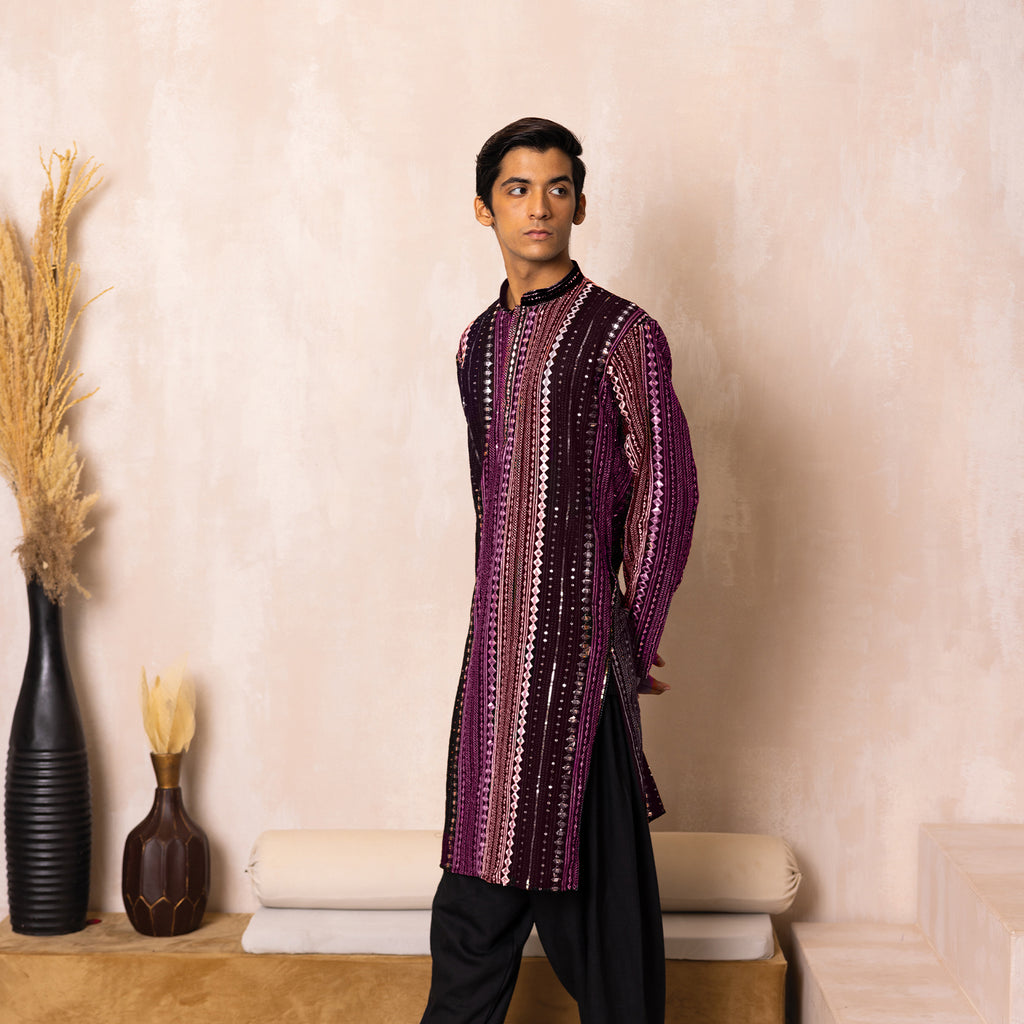 Mystic Maroon Mirror Work Georgette Kurta