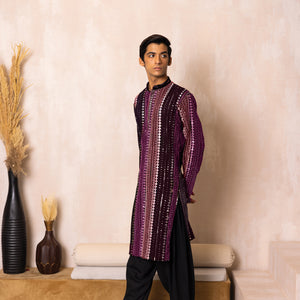 Mystic Maroon Mirror Work Georgette Kurta