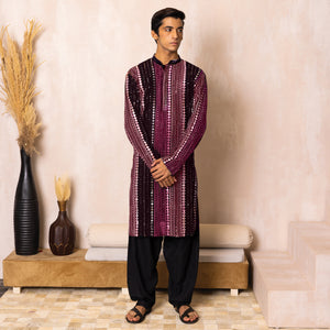 Mystic Maroon Mirror Work Georgette Kurta