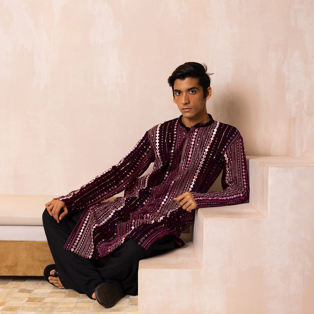 Mystic Maroon Mirror Work Georgette Kurta