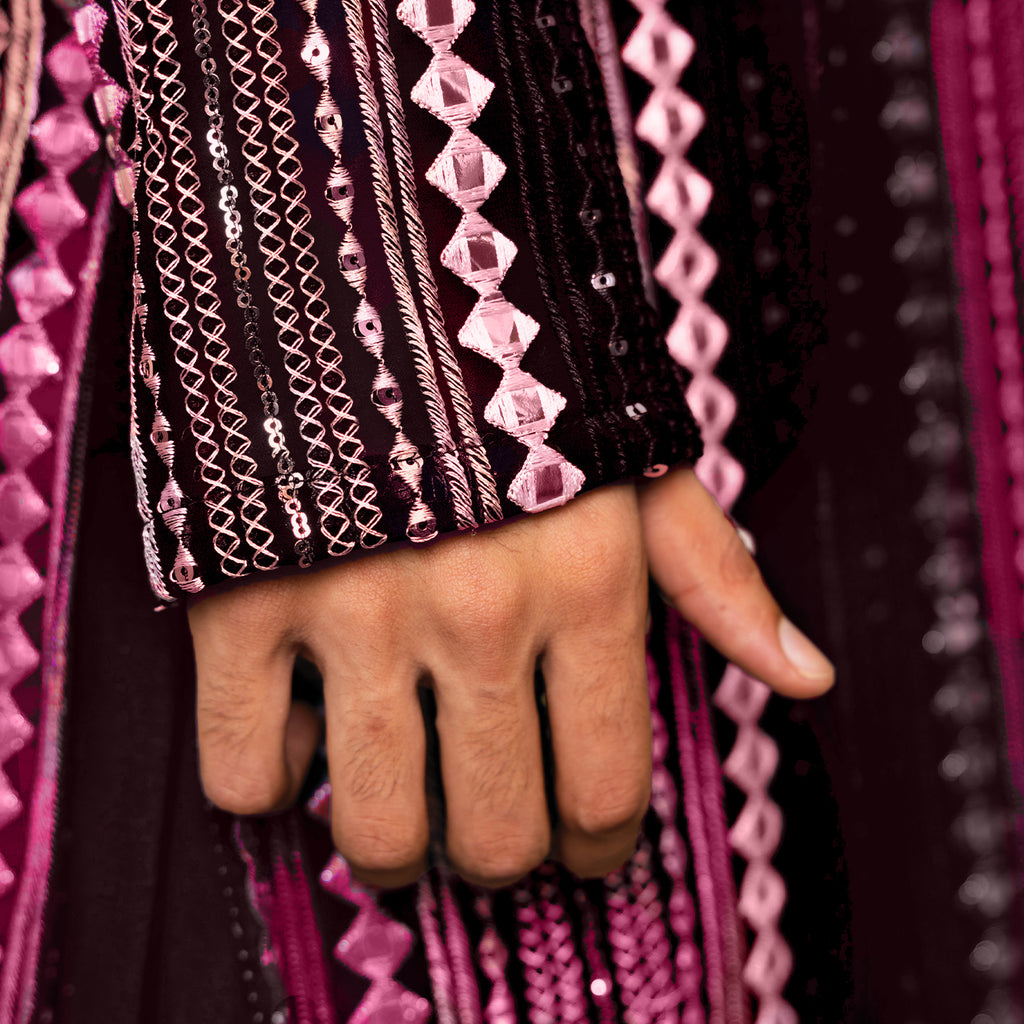 Mystic Maroon Mirror Work Georgette Kurta