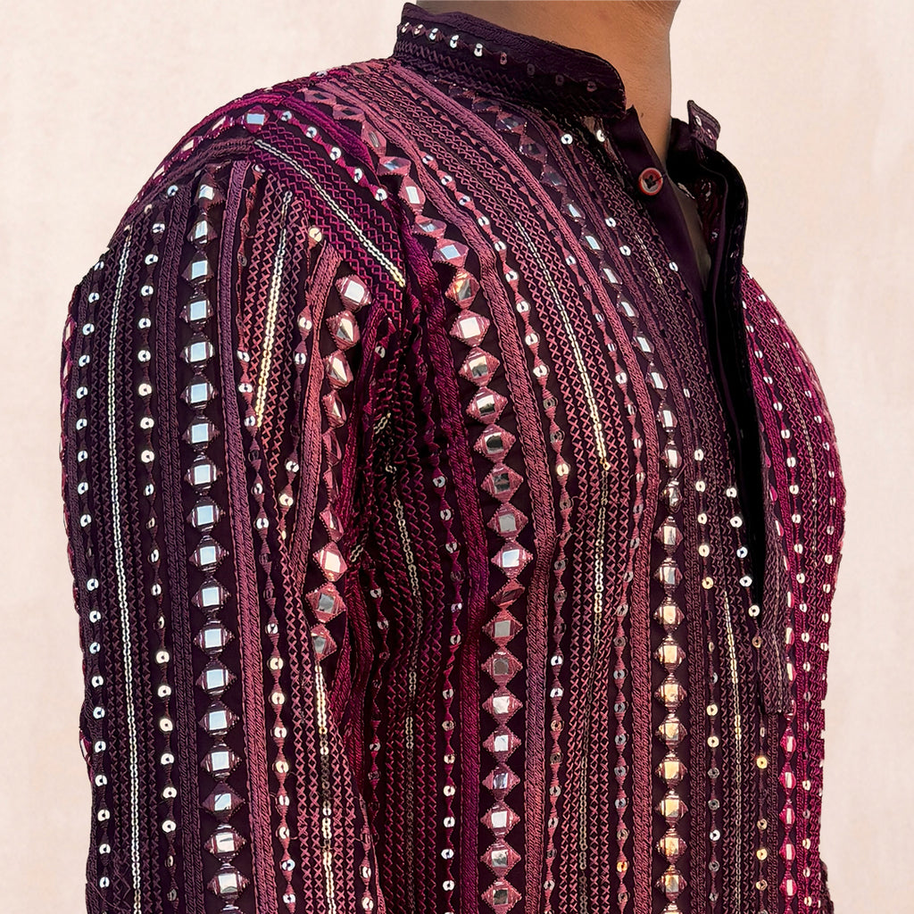 Mystic Maroon Mirror Work Georgette Kurta
